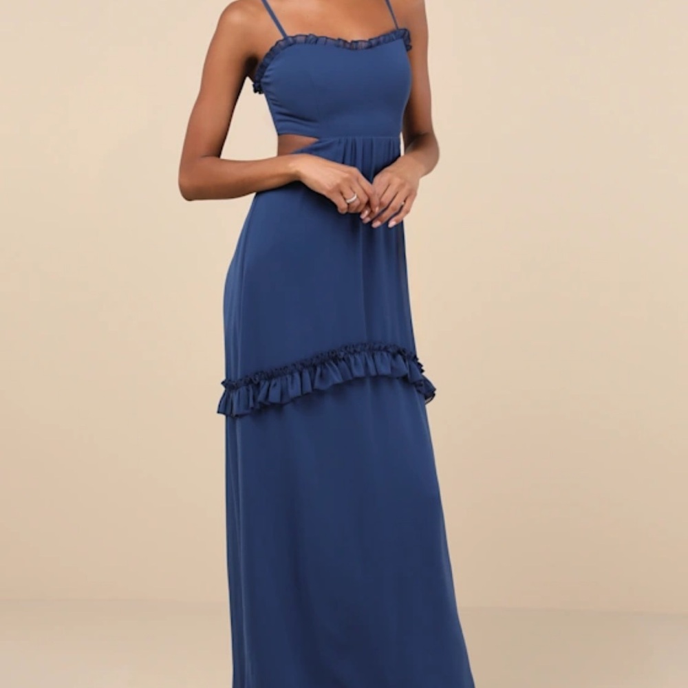 Lulu's Navy Ruffle Maxi Dress - Picture 4 of 5